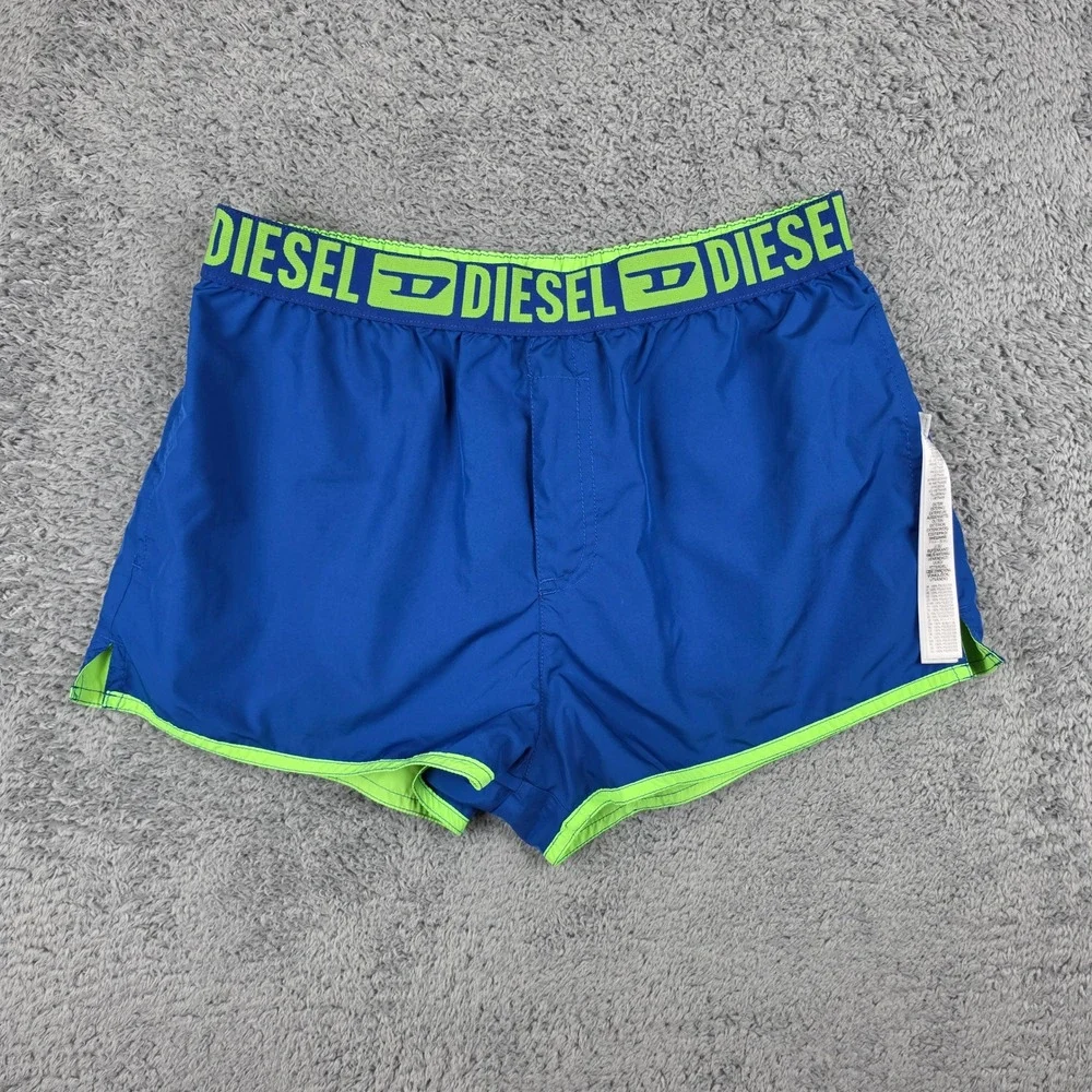 Diesel Swim Trunks Mens S Neon Green Blue Logo Drawstring Beachwear 2